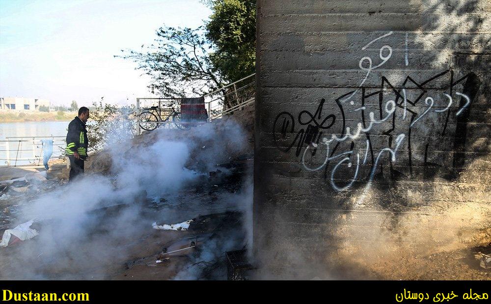 www.dustaan.com-تصاویر: آتش گرفتن چادر کارتن‌ خواب‌ ها در اهواز