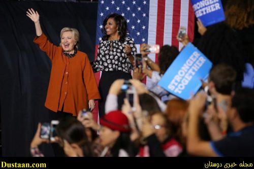 Hillary Clinton arrives to a campaign rally accompanied by Michelle Obama in Winston-Salem. REUTERS/Carlos Barria