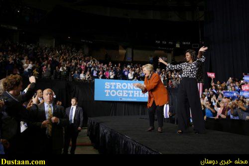 Hillary Clinton arrives to a campaign rally accompanied by Michelle Obama in Winston-Salem. REUTERS/Carlos Barria