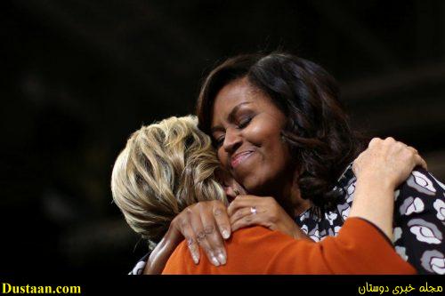 First lady Michelle Obama embraces Democratic presidential candidate Hillary Clinton as they arrive at a campaign rally in Winston-Salem, North Carolina, October 27, 2016. REUTERS/Carlos Barria