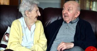 Devoted mother Ada Keating has joined her son Tom (pictured together) at Moss View care home in Huyton, Liverpool to help workers looks after her 80-year-old son